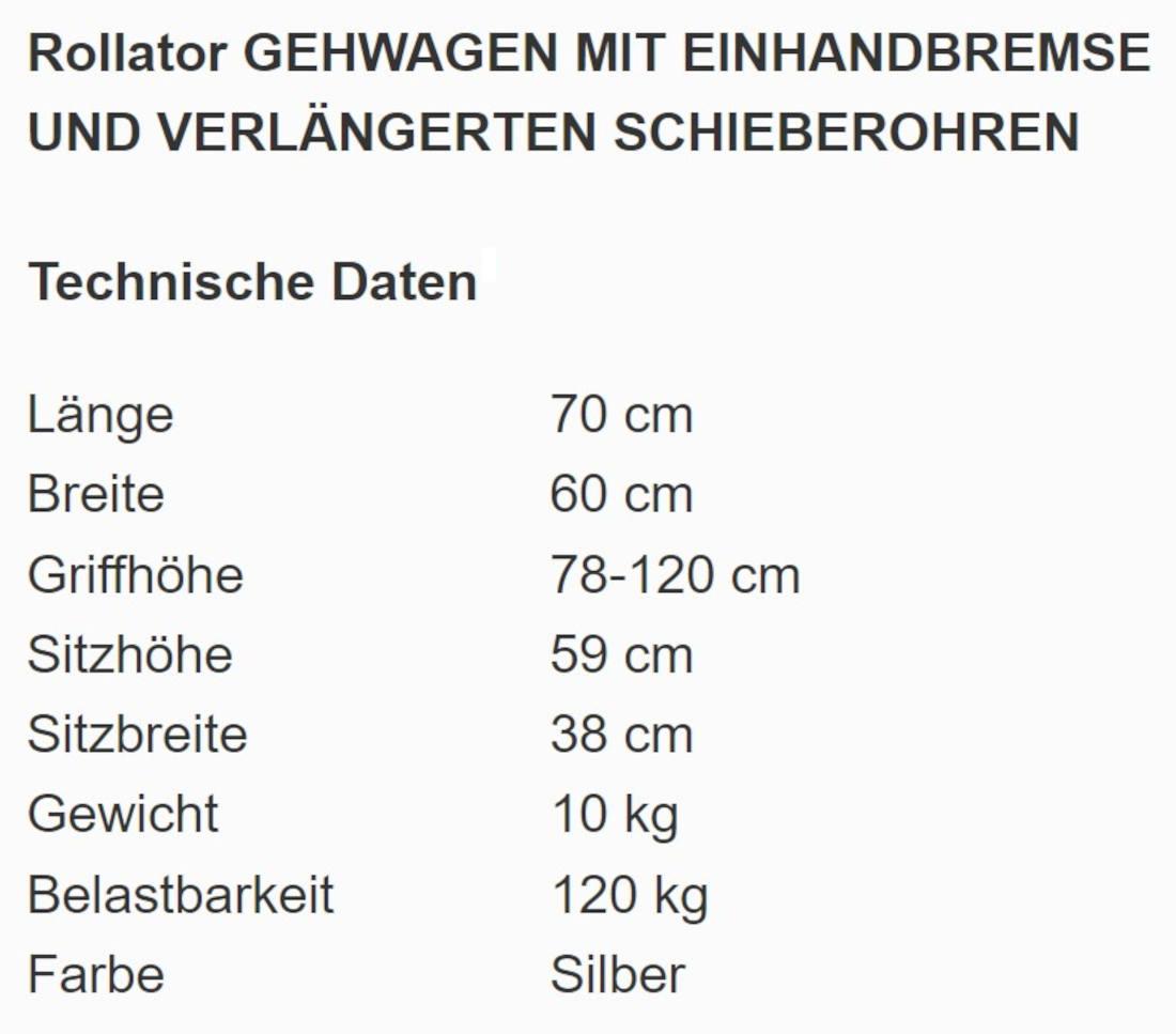 Trendmobil Rollator mit verlängerten Schieberohren mit EHB