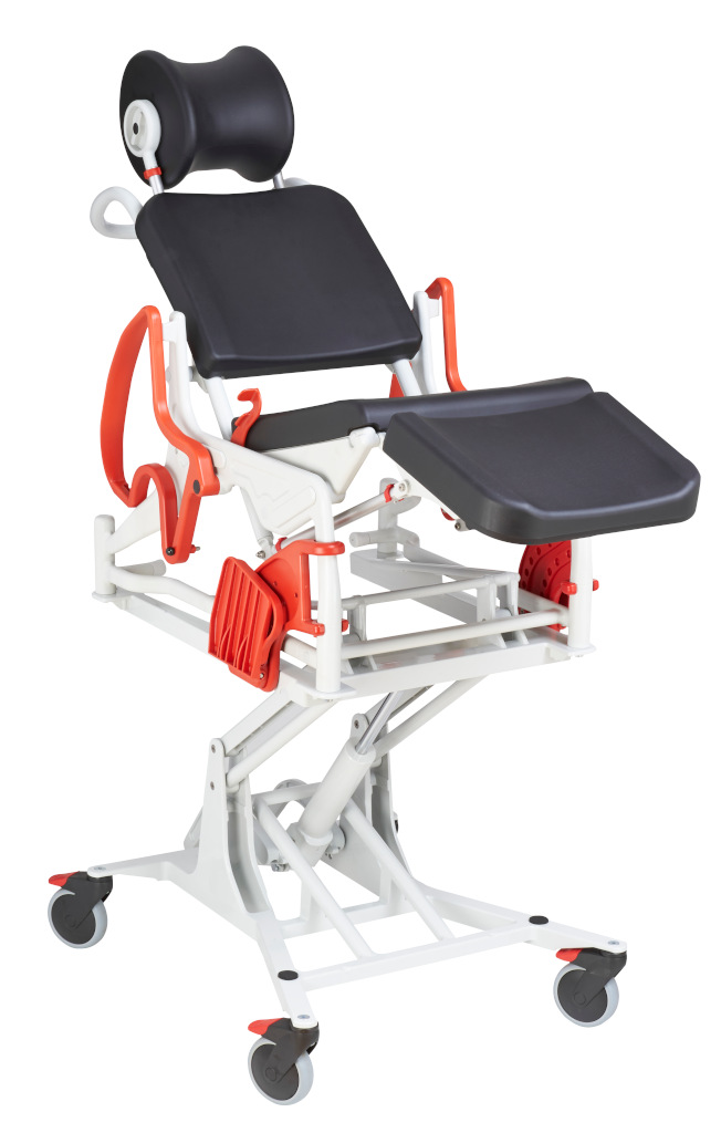 Rebotec Phoenix – Hydraulisch höhenverstellbarer Multifunktionsrollstuhl mit Hygieneausschnitt & Eimeraufnahme | bis 150 kg belastbar