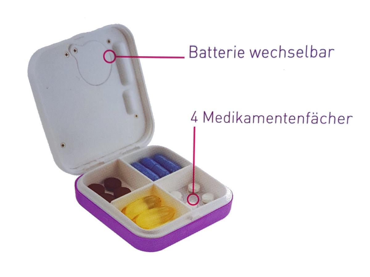 Tablettenbox Scala Vergiss Nix mit Vibrationsalarm 4 Fächer