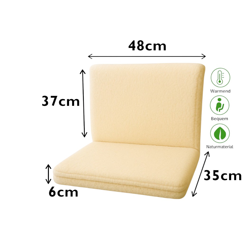 Rollatorsitzpolster aus echter Schurwolle, Sitzkissen mit Rücklehne und zwei Armauflagenschoner für Rollstühle, Farbe: natur, Schurwoll-Rollstuhl-Set