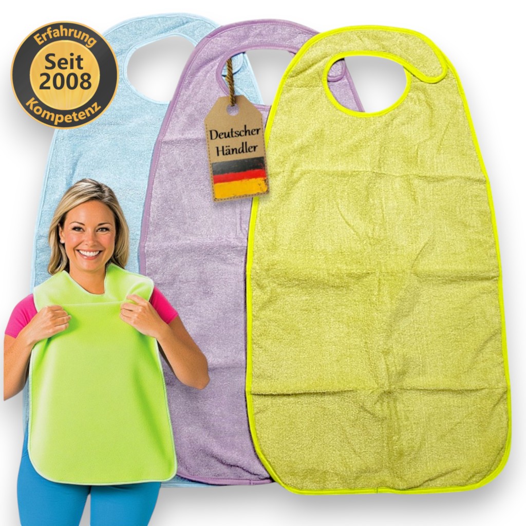 3x Waschbare Lätzchen von Dutchblue für Erwachsene Bewohner-Schutzservietten, Blau, Grün, Violett, 3erPack 