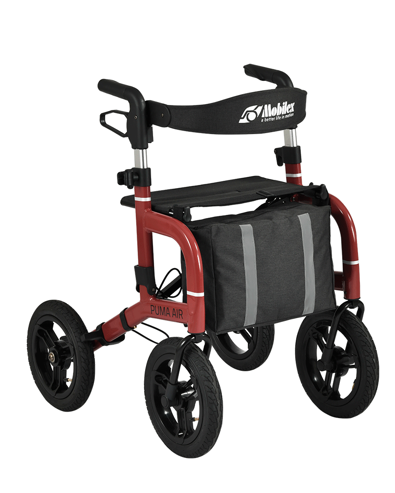 Outdoor Rollator Mobilex Puma Air Rot, mit Luftbereifung Leichtgewichtrollator fürs Gelände