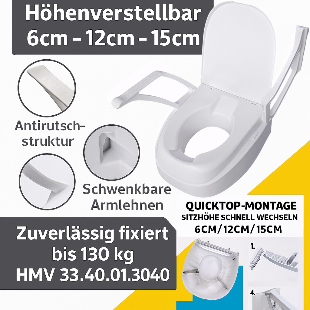 Toilettensitzerhöhung Russka QuickTop mit Armlehnen