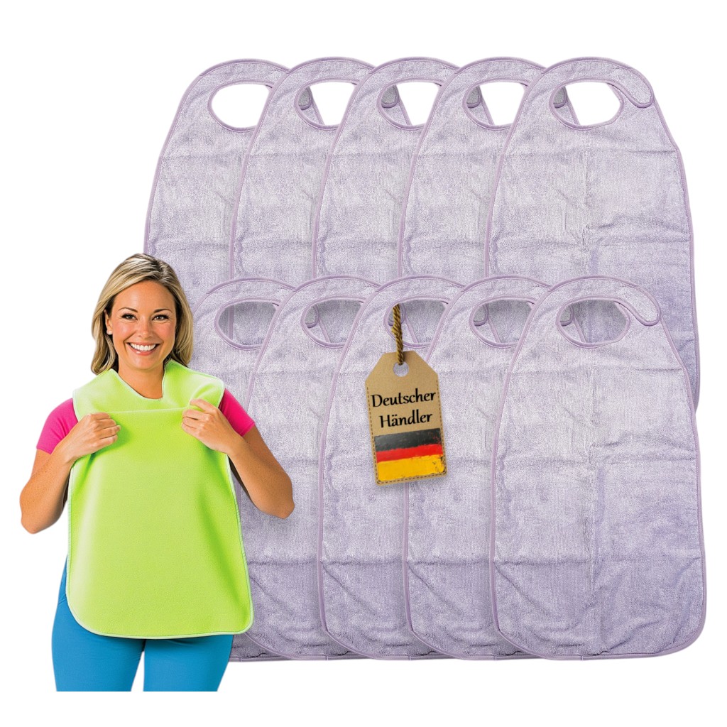 10x Waschbare Lätzchen von Dutchblue für Erwachsene Bewohner-Schutzservietten, Violett, 10erPack