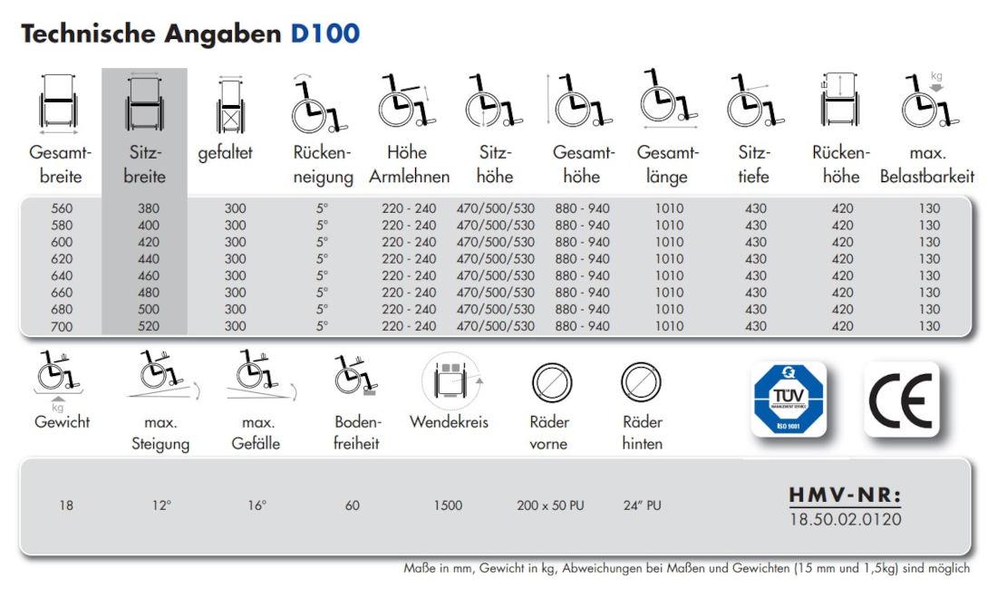 Rollstuhl Vermeiren D100 mit Trommelbremse, Standardrollstuhl faltbar Rollstuhl Vermeiren D100 mit Trommelbremse, Standardrollstuhl faltbar