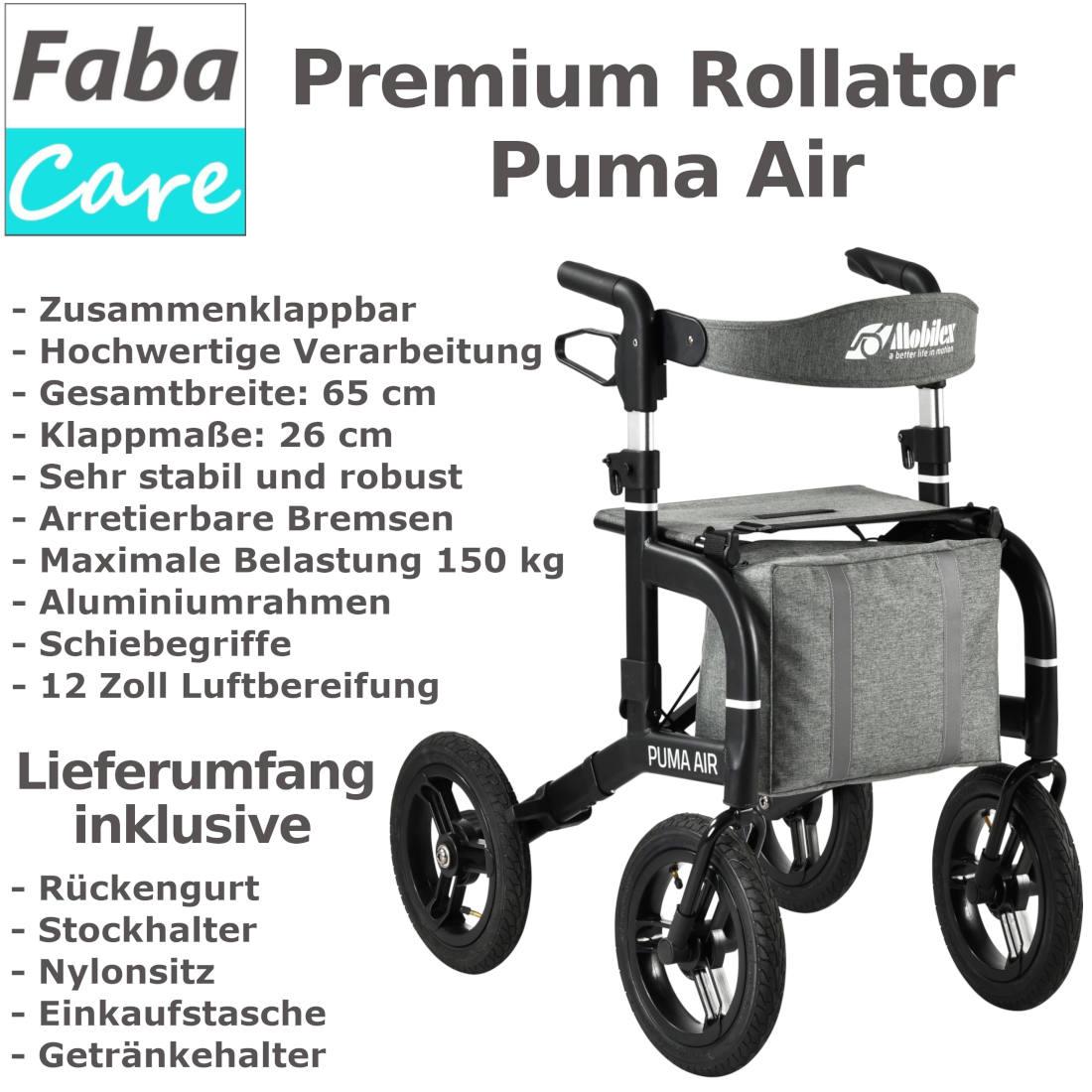 Outdoor Rollator Mobilex Puma Air Rot, mit Luftbereifung Leichtgewichtrollator fürs Gelände