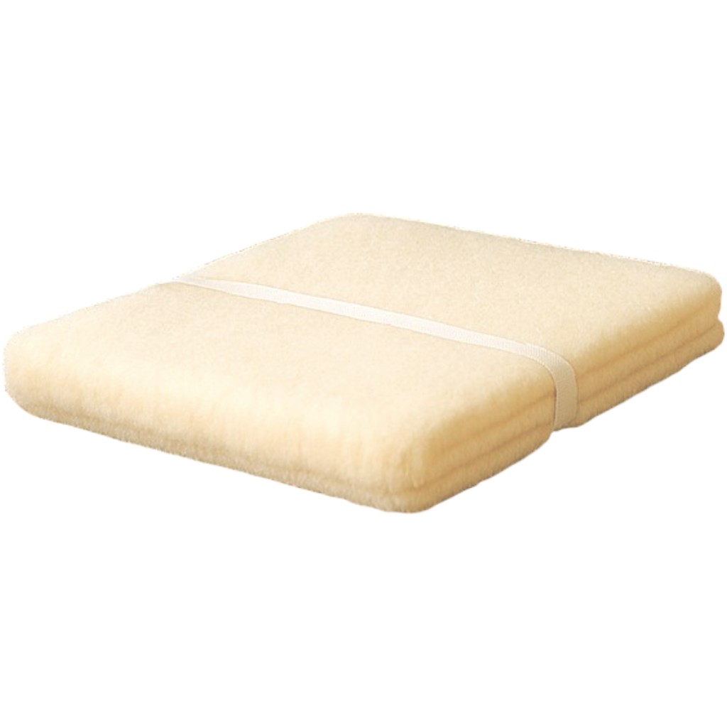 Rollstuhlsitzpolster aus echter Schurwolle, Sitzkissen mit Rücklehne und zwei Armauflagenschoner für Rollstühle, Farbe: natur, Schurwoll-Rollstuhl-Set