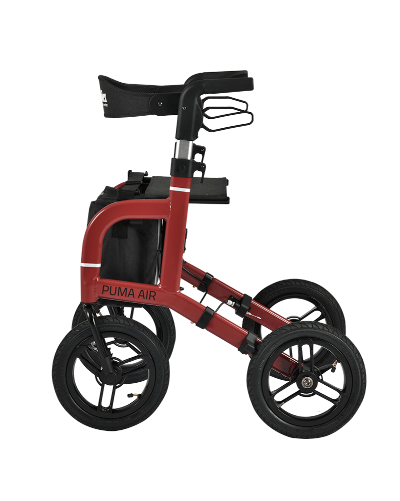 Outdoor Rollator Mobilex Puma Air Rot, mit Luftbereifung Leichtgewichtrollator fürs Gelände