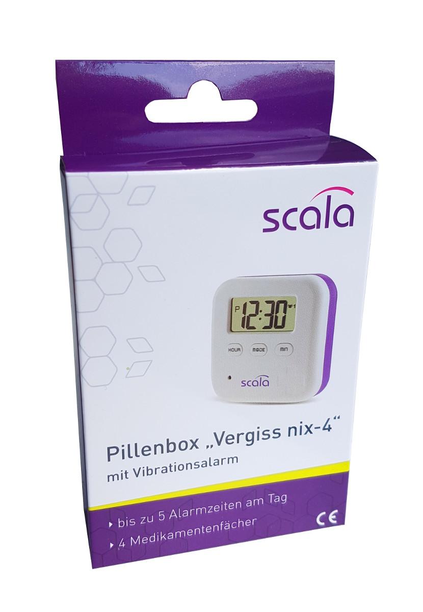 Tablettenbox Scala Vergiss Nix mit Vibrationsalarm 4 Fächer
