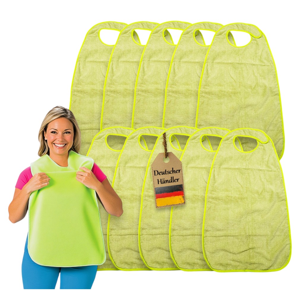 10x Waschbare Lätzchen von Dutchblue für Erwachsene Bewohner-Schutzservietten, Grün, 10erPack