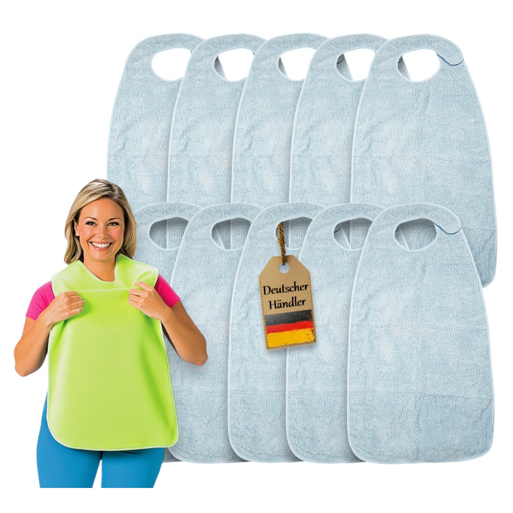 10x Waschbare Lätzchen von Dutchblue für Erwachsene Bewohner-Schutzservietten, Blau, 10erPack