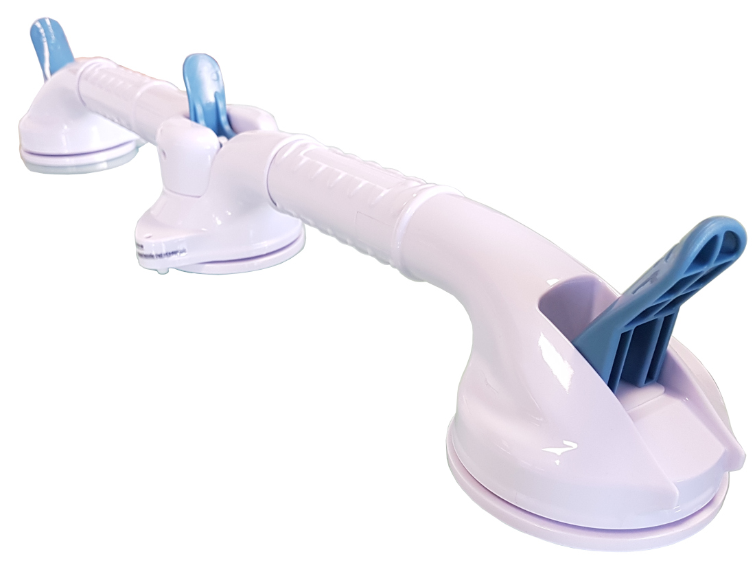 Rehaforum Duschhaltegriff  – Schwenkbarer Sicherheitsgriff mit Saugnäpfen & Indikator | Ohne Bohren | Für Dusche & Bad