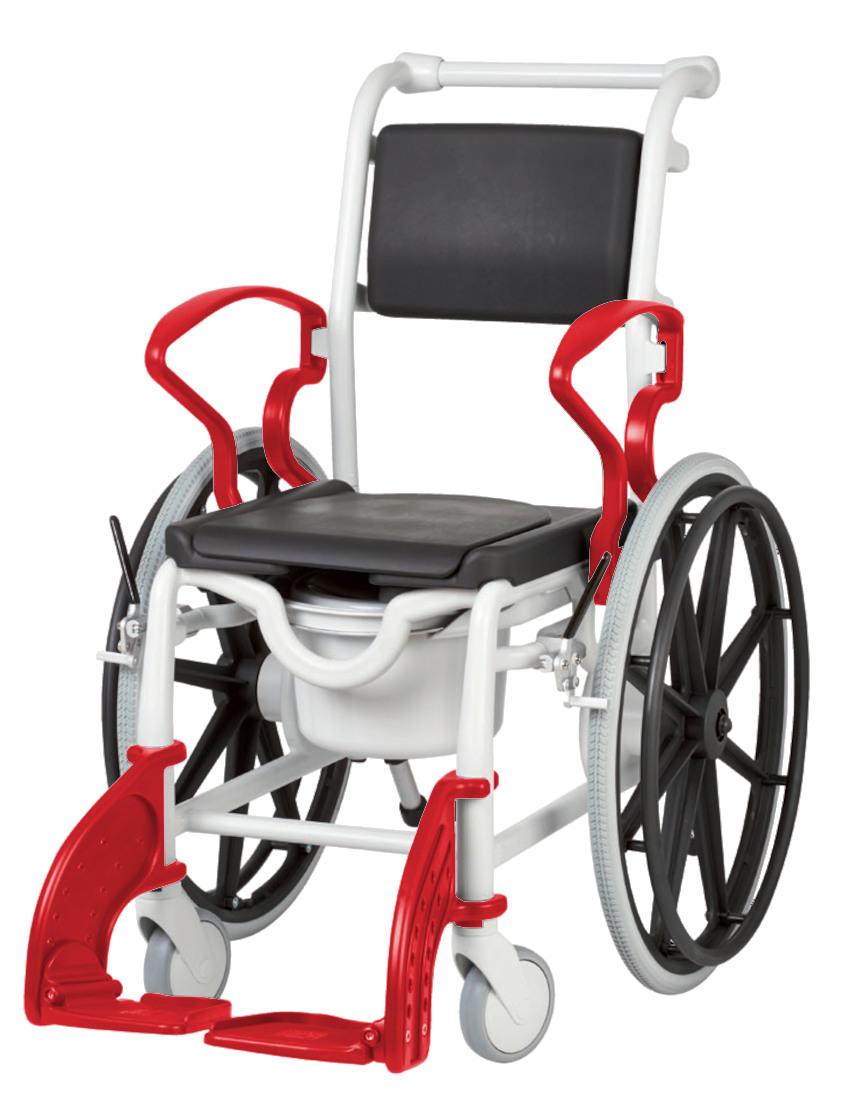 Rebotec Dusch- und Toilettenrollstuhl Venedig, 24 Zoll Räder Grau/Feuerrot